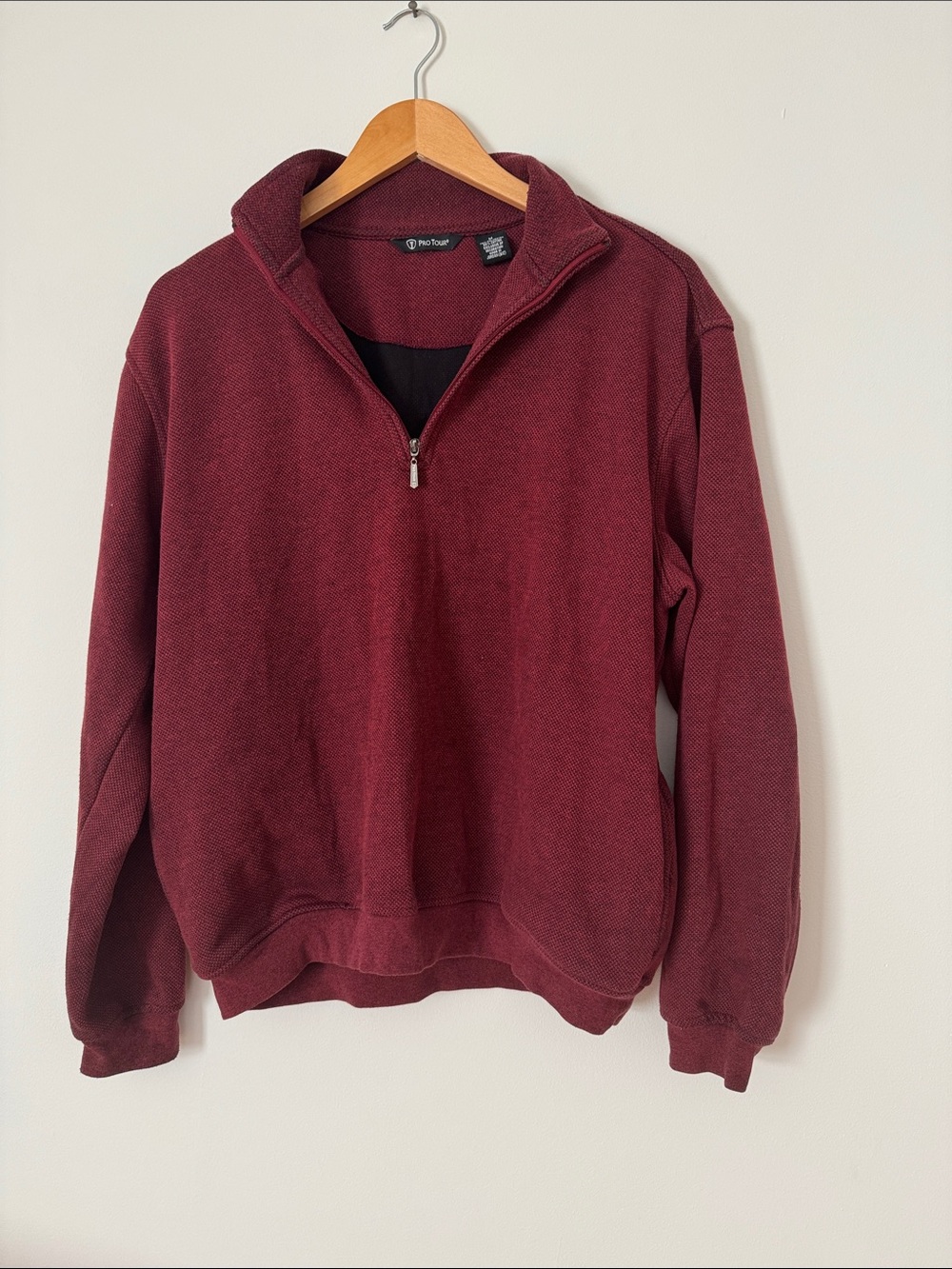 ✅ PRO TOUR Long Sleeve Quarter Zip Knit Golf Jacket Warm Up Sweater -Burgundy